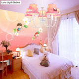 Cartoon Cat Hanging Chandelier - Kids Bedroom Lamp Fixture With 5 Fabric Lights