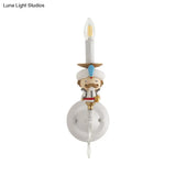 Cartoon Character Candle Wall Sconce - Modern Crystal Deco Resin Light For Kids Room