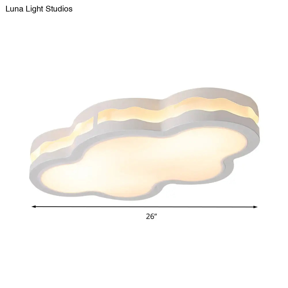 Cartoon Clouds Flush Mount Light - White Acrylic Ceiling Fixture For Children’s Room