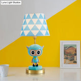Cartoon Cow Boy Night Lamp With Triangle Print Shade In Pink/Blue - Resin Table Lighting