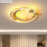 Cartoon Crescent And Star Flushmount Led Ceiling Light For Kids Bedroom Gold / 18.5 Third Gear