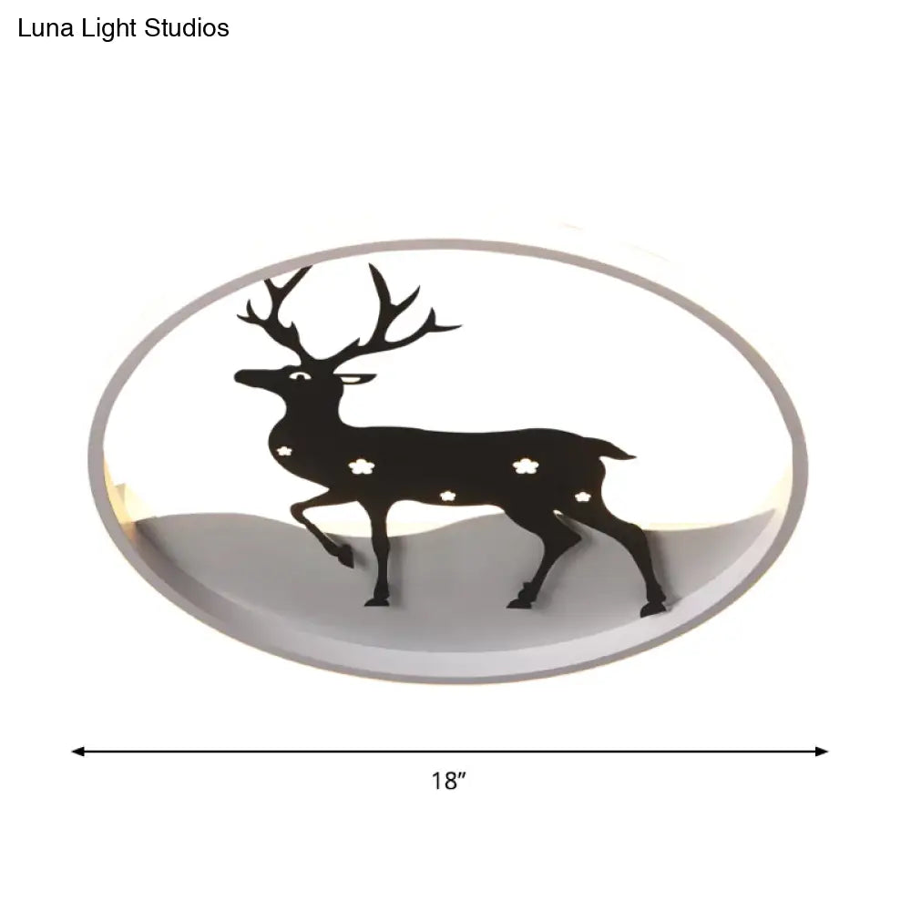 Cartoon Deer Led Ceiling Light Fixture Black Acrylic Flush Mount Lighting – Warm/White