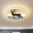 Cartoon Deer Led Ceiling Light Fixture Black Acrylic Flush Mount Lighting – Warm/White / White