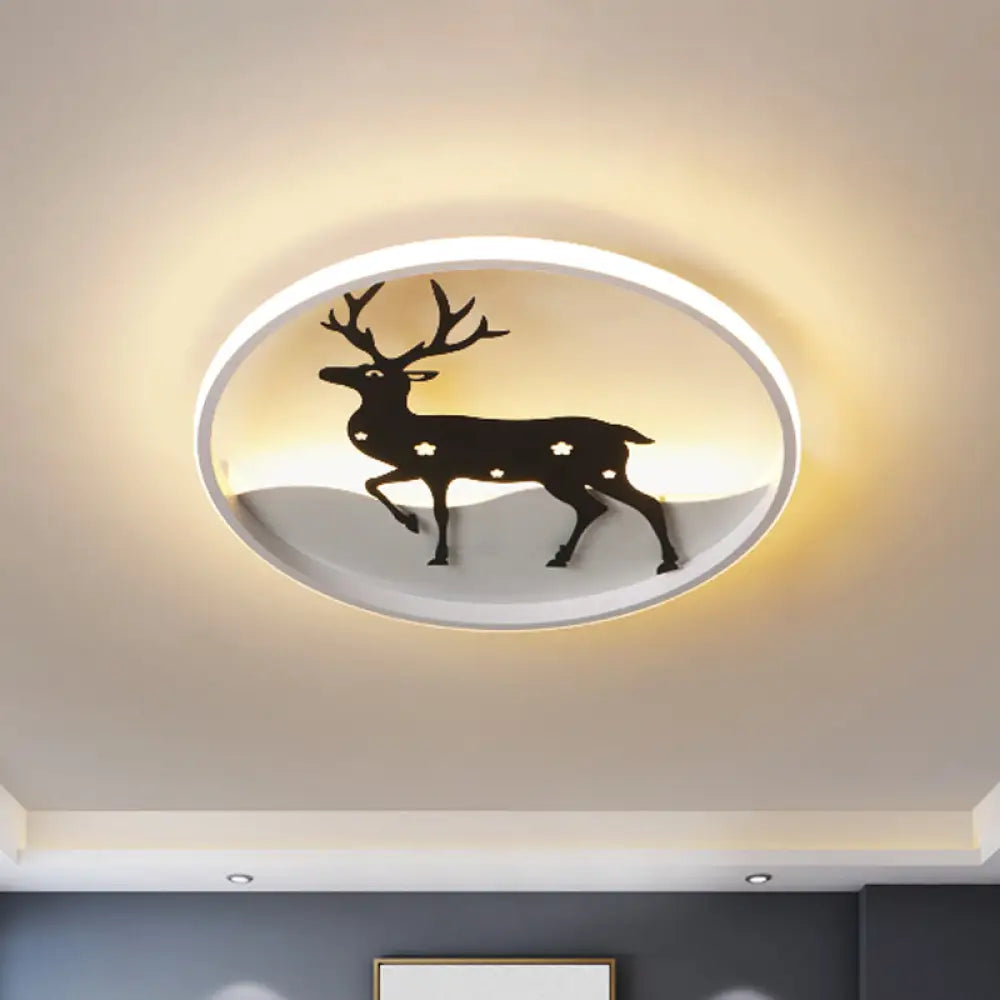 Cartoon Deer Led Ceiling Light Fixture Black Acrylic Flush Mount Lighting – Warm/White / White