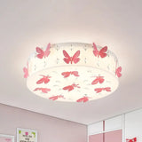 Cartoon Dragonfly Led Flush Mount Light Fixture In Pink Fabric With Warm/White