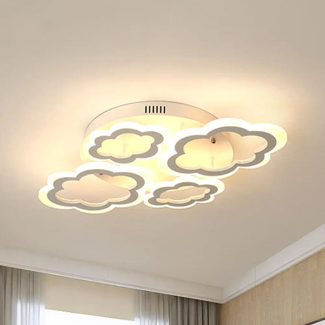 Cartoon Flush Mount Lighting: Cloud Living Room Light Fixture With Acrylic Panels White 4/8 Lights