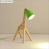 Cartoon Giraffe Night Light Table Lamp - Metal 1-Light With Wood Base In Blue/Red/Green