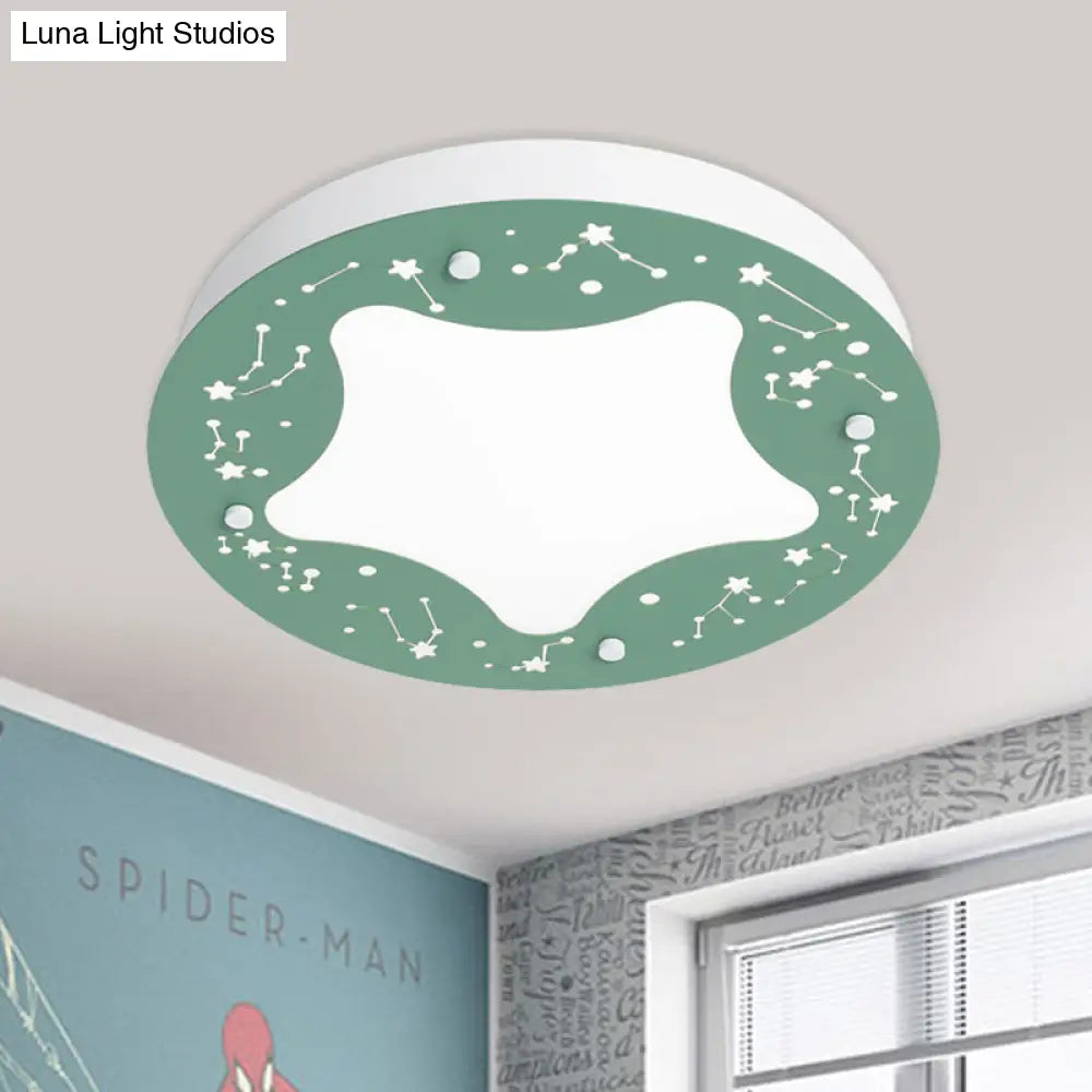 Cartoon Led Acrylic Flush Mount Light - Green/Pink Circular With Star Pattern