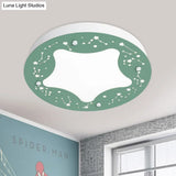 Cartoon Led Acrylic Flush Mount Light - Green/Pink Circular With Star Pattern