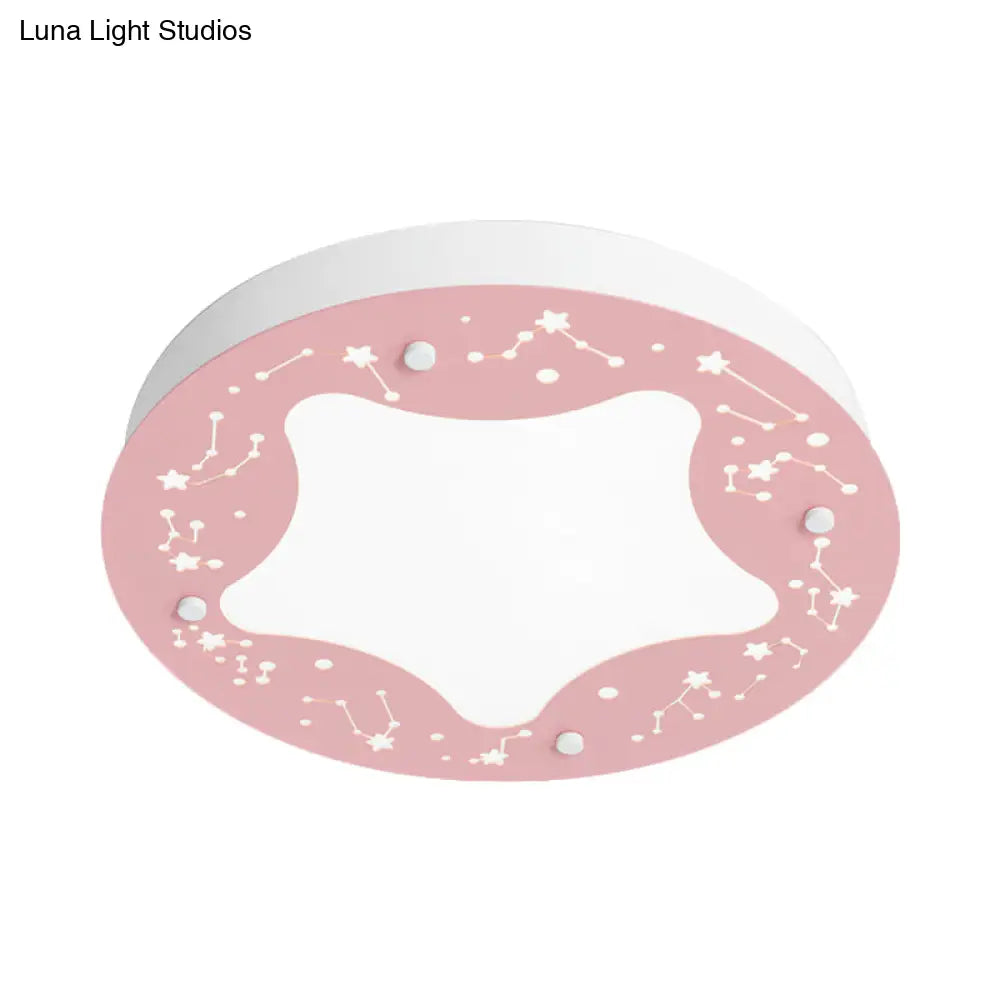 Cartoon Led Acrylic Flush Mount Light - Green/Pink Circular With Star Pattern