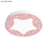 Cartoon Led Acrylic Flush Mount Light - Green/Pink Circular With Star Pattern