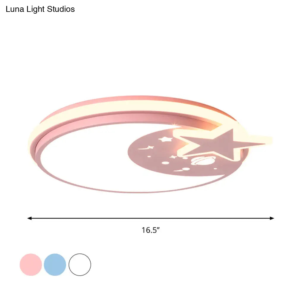 Cartoon Led Acrylic Flush Mount Light With Star Decor In White/Pink/Blue