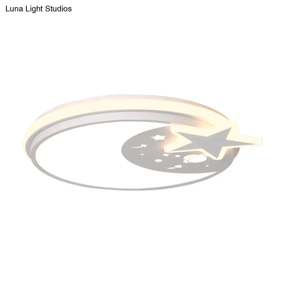Cartoon Led Acrylic Flush Mount Light With Star Decor In White/Pink/Blue