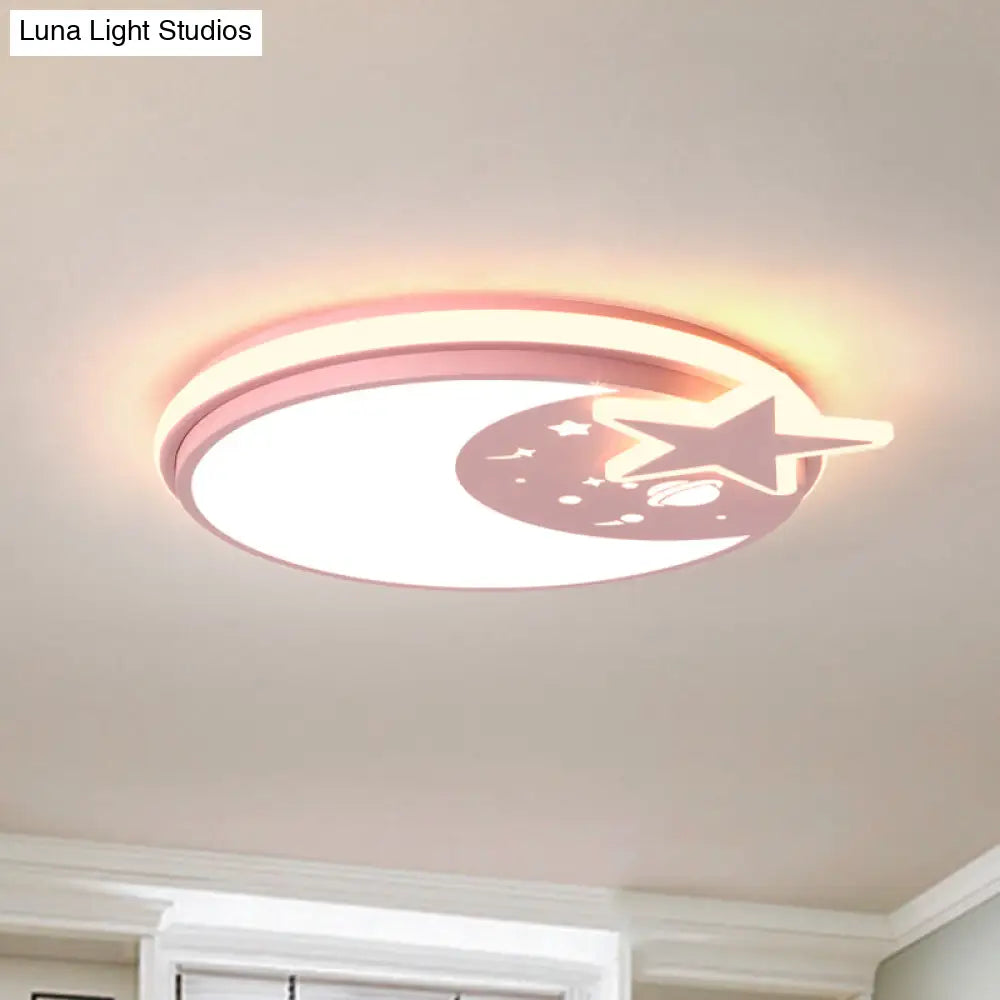 Cartoon Led Acrylic Flush Mount Light With Star Decor In White/Pink/Blue