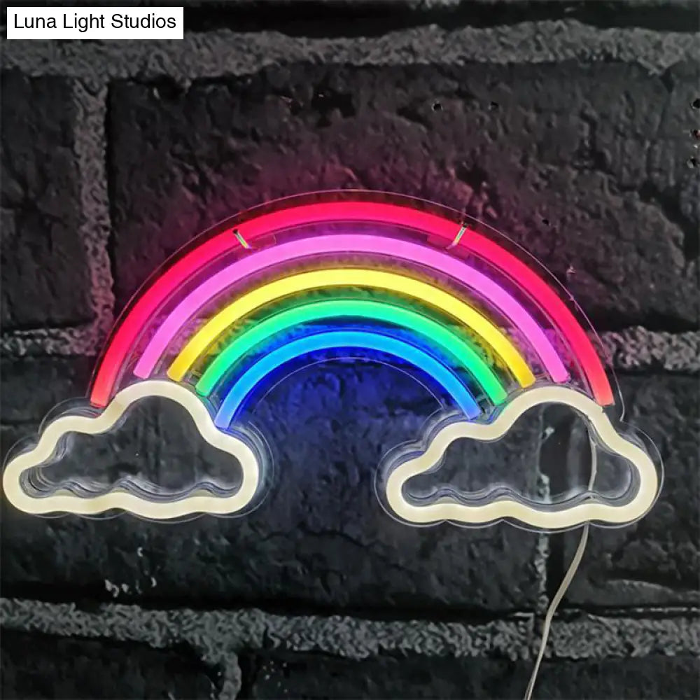 Cartoon Led Bedroom Nightstand Lamp With Rainbow Shade - White Night Lighting