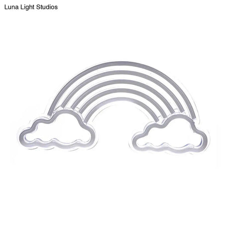 Cartoon Led Bedroom Nightstand Lamp With Rainbow Shade - White Night Lighting