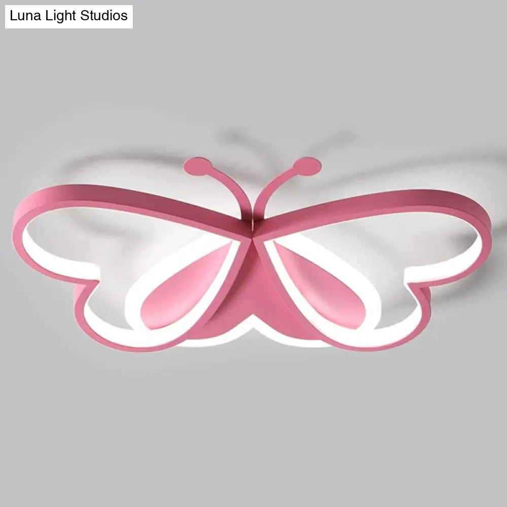 Cartoon Led Butterfly Ceiling Light In Pink Acrylic