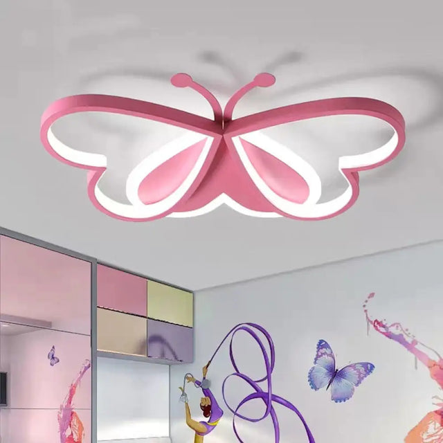 Cartoon Led Butterfly Ceiling Light In Pink Acrylic