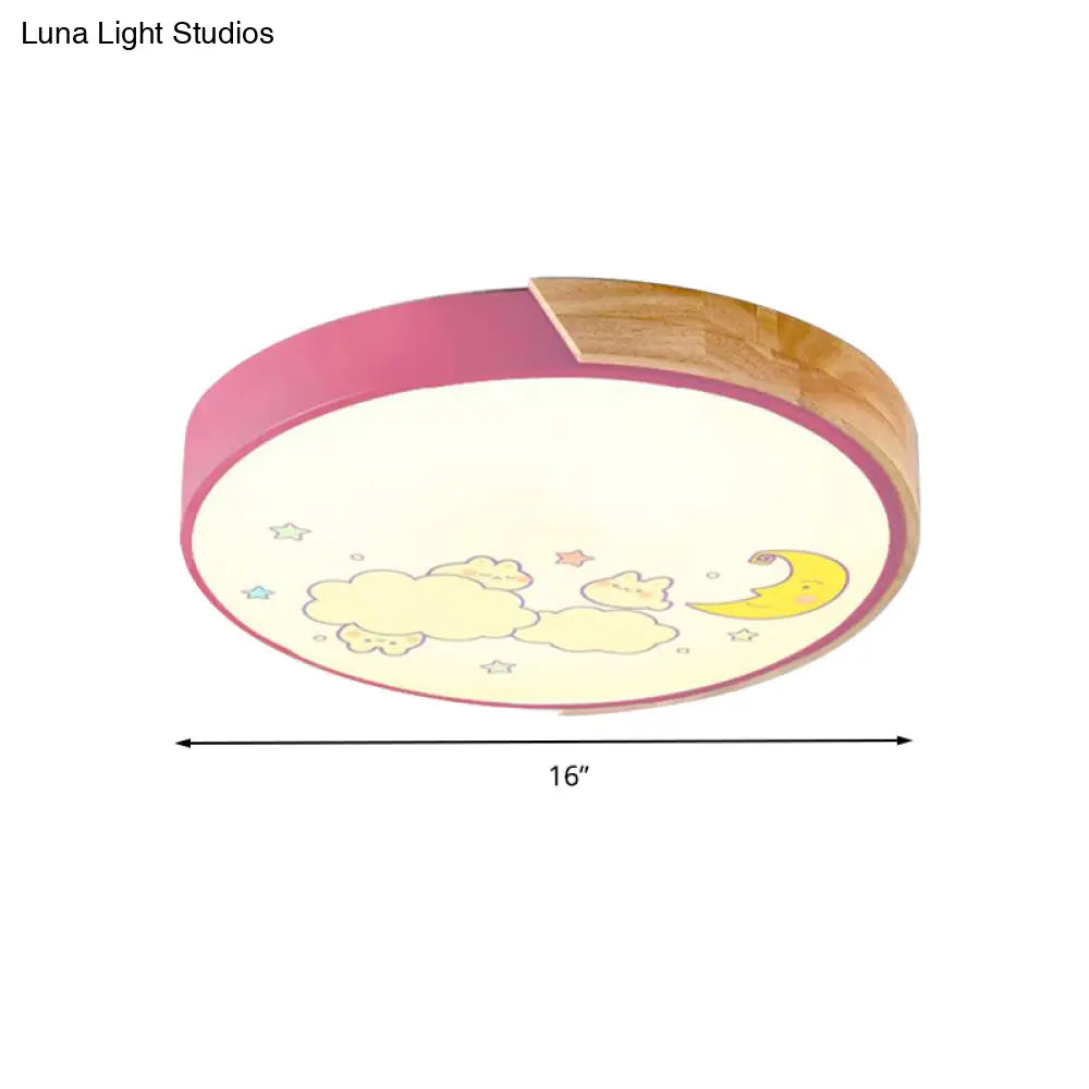 Cartoon Led Flush Ceiling Light Fixture For Kindergartens - Round Acrylic