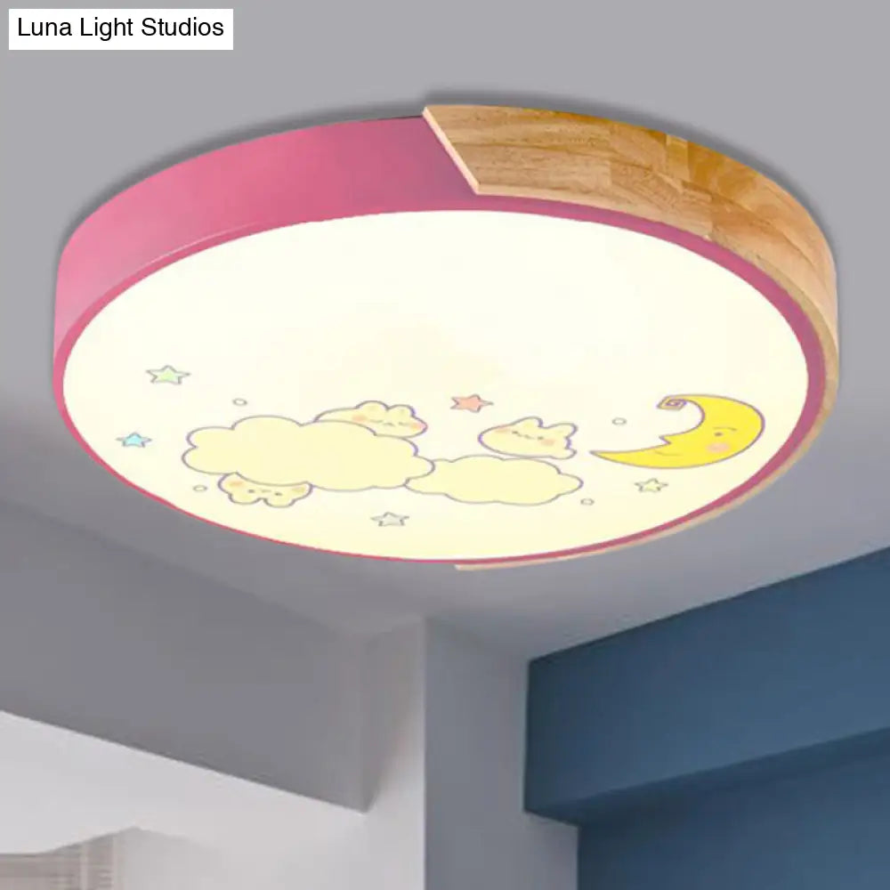 Cartoon Led Flush Ceiling Light Fixture For Kindergartens - Round Acrylic