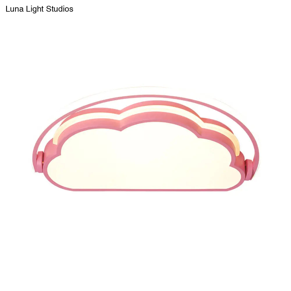 Cartoon Led Flush Mount Ceiling Light For Kids’ Bedrooms - Available In Pink White And Blue