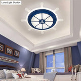 Cartoon Led Flush Pendant Light With Acrylic Rudder Shade - Blue White/3 Color