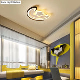 Cartoon Led Flushmount Light For Study Room - Acrylic Moon & Star Ceiling Fixture White / 16 Warm