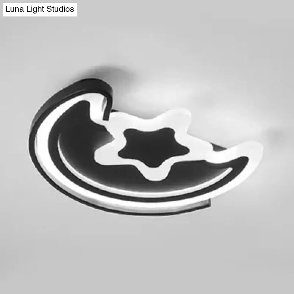 Cartoon Led Flushmount Light For Study Room - Acrylic Moon & Star Ceiling Fixture