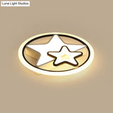 Cartoon Led Kids Ceiling Lamp In Black Metal Round Flush Mount Fixture