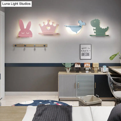 Cartoon Led Wall Sconce With Shelf For Kids Bedroom Decor