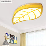 Cartoon Macaron Led Ceiling Light For Child Bedroom - Metal Acrylic Leaf Design