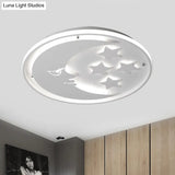 Cartoon Moon And Star Led Flush Lighting For Bedrooms In White/Pink/Blue