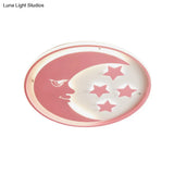 Cartoon Moon And Star Led Flush Lighting For Bedrooms In White/Pink/Blue