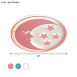 Cartoon Moon And Star Led Flush Lighting For Bedrooms In White/Pink/Blue