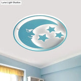 Cartoon Moon And Star Led Flush Lighting For Bedrooms In White/Pink/Blue