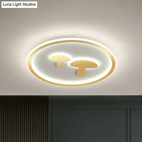 Cartoon Mushroom Led Ceiling Light With Halo Ring For Bedroom - Acrylic Flush Mount Gold / 15.5