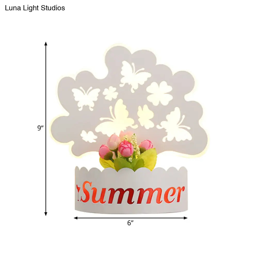 Cartoon Pattern Led Wall Lamp - Elegant White Acrylic Sconce Light For Living Room Décor