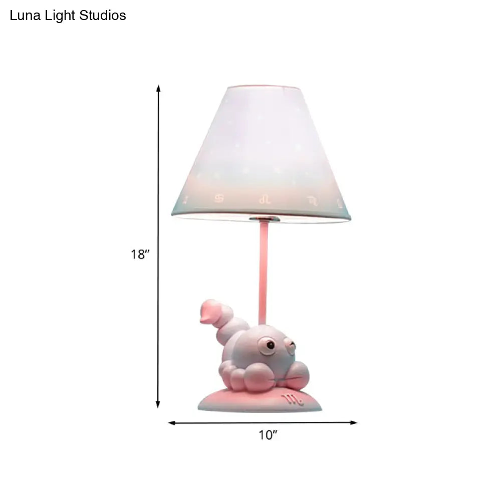 Cartoon Pink Constellation Night Table Light - Resin Lamp With Cone Fabric Shade