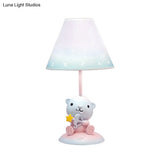 Cartoon Pink Constellation Night Table Light - Resin Lamp With Cone Fabric Shade