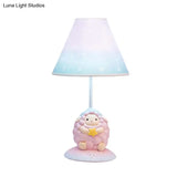 Cartoon Pink Constellation Night Table Light - Resin Lamp With Cone Fabric Shade