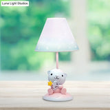 Cartoon Pink Constellation Night Table Light - Resin Lamp With Cone Fabric Shade