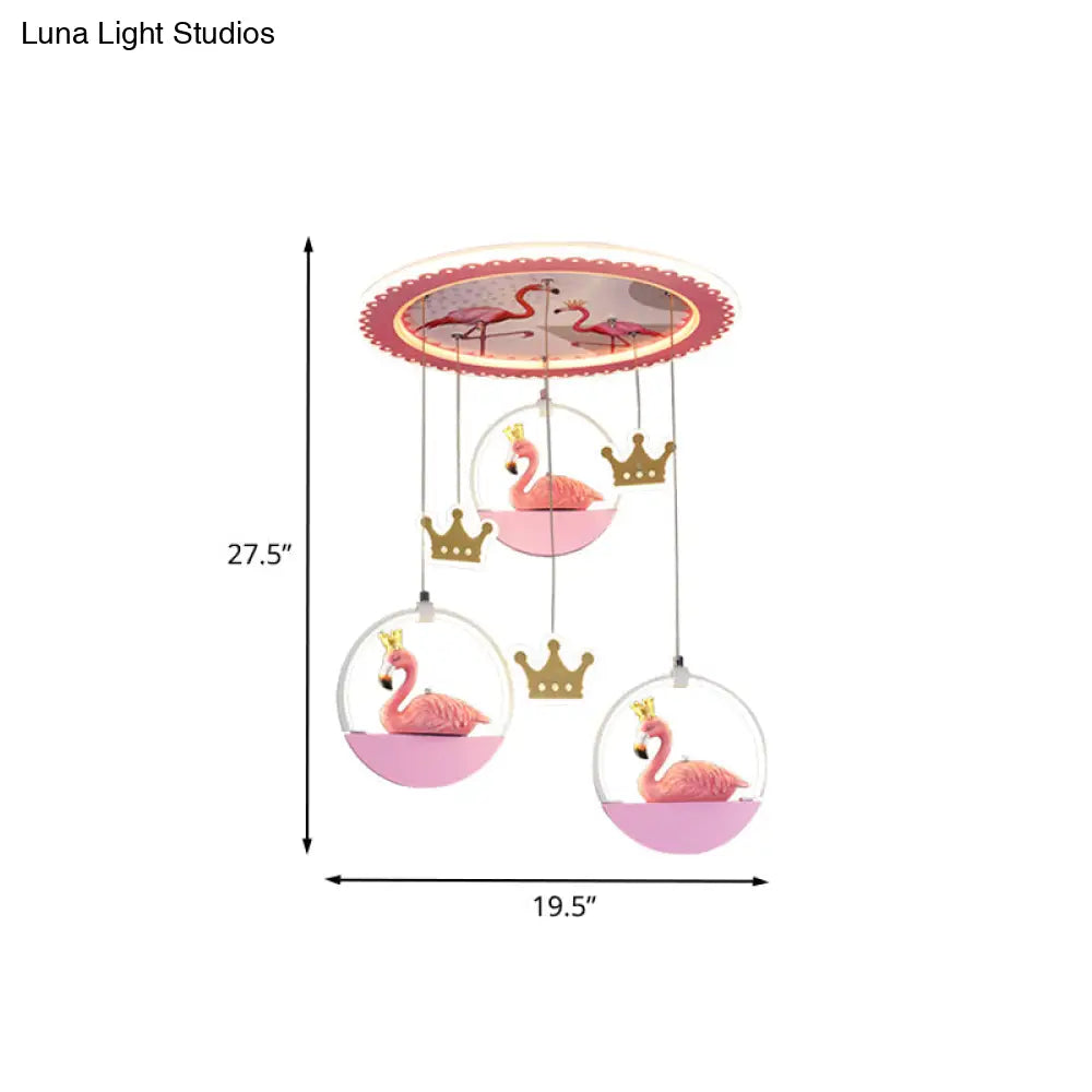 Cartoon Pink Led Ceiling Flush Light With Drapes - Flamingo Prince Mount Lighting