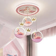 Cartoon Pink Led Ceiling Flush Light With Drapes - Flamingo Prince Mount Lighting