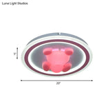 Cartoon Pink Led Flush Mount Ceiling Light With Acrylic Flower/Bear Shade For Bedrooms