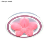 Cartoon Pink Led Flush Mount Ceiling Light With Acrylic Flower/Bear Shade For Bedrooms