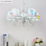 Cartoon Pony 5-Light Hanging Chandelier With Tapered White Shade For Nursing Room