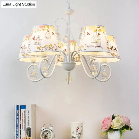 Cartoon Pony 5-Light Hanging Chandelier With Tapered White Shade For Nursing Room