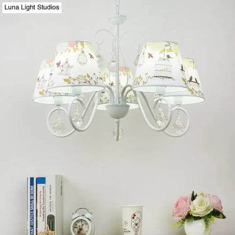 Cartoon Pony 5-Light Hanging Chandelier With Tapered White Shade For Nursing Room
