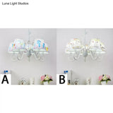 Cartoon Pony 5-Light Hanging Chandelier With Tapered White Shade For Nursing Room