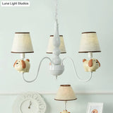 Cartoon Sheep Hanging Lamp: Kindergarten Fabric Pendant Light With 3 Lights